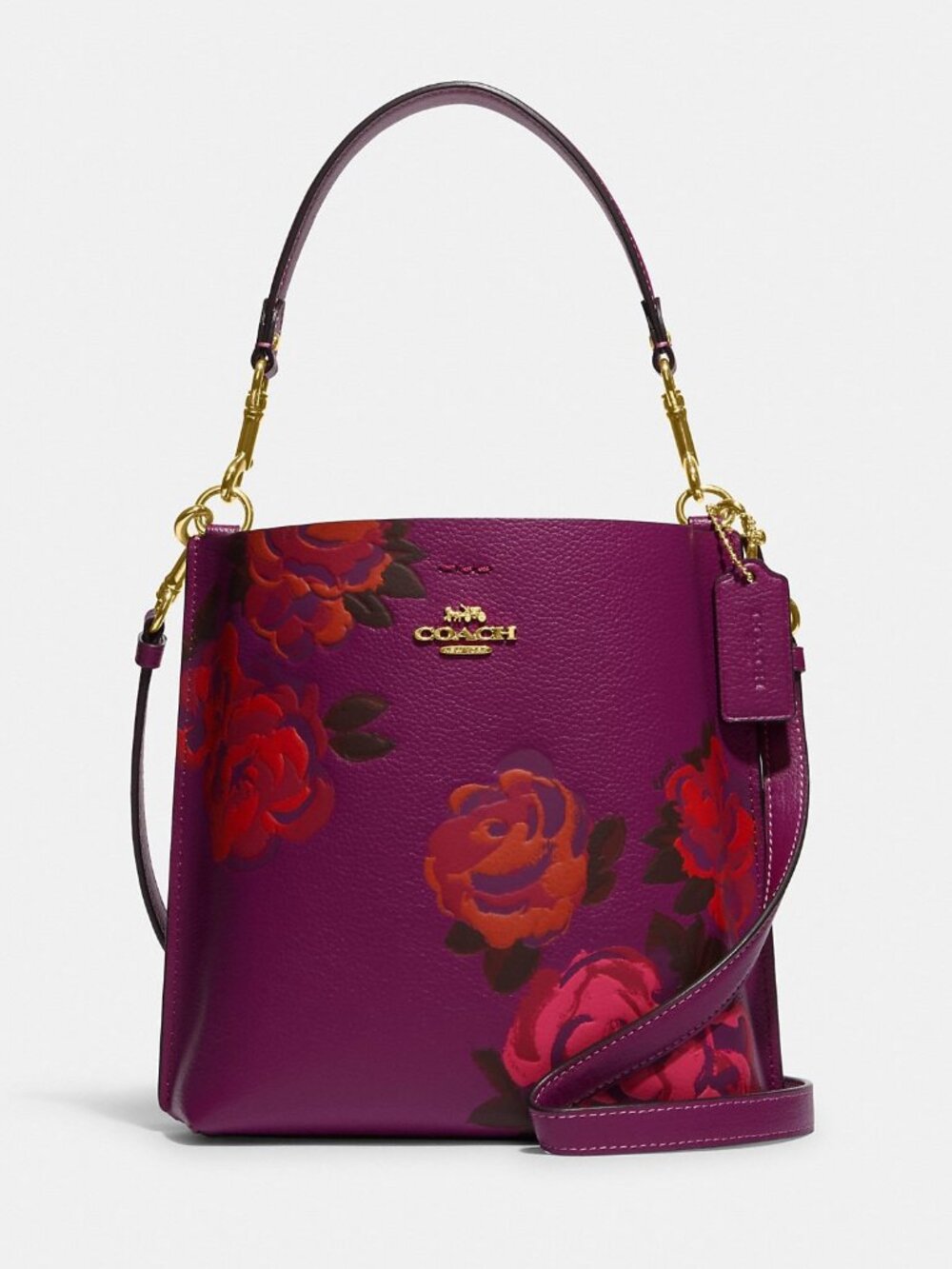 Coach Mollie Bucket Bag Jumbo Floral Print Dark Magenta Leather
